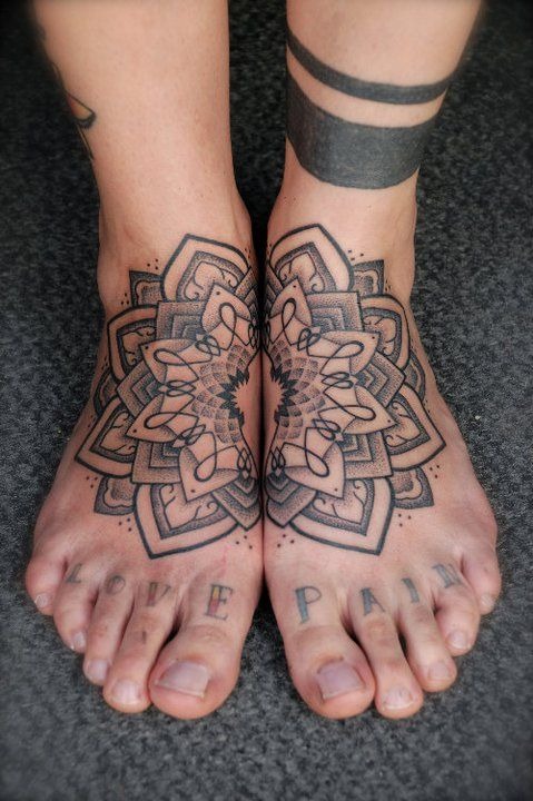 Mandala Foot Tattoo With Statement Lettering Tattoo Design