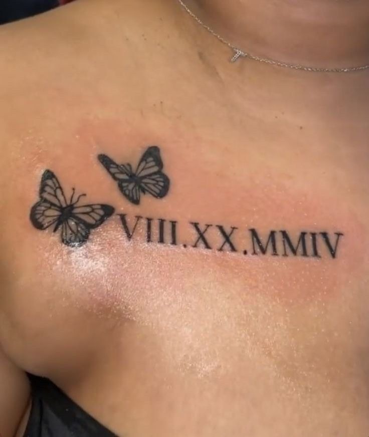 Butterfly Roman Numeral Shoulder Tattoo Tattoo Design