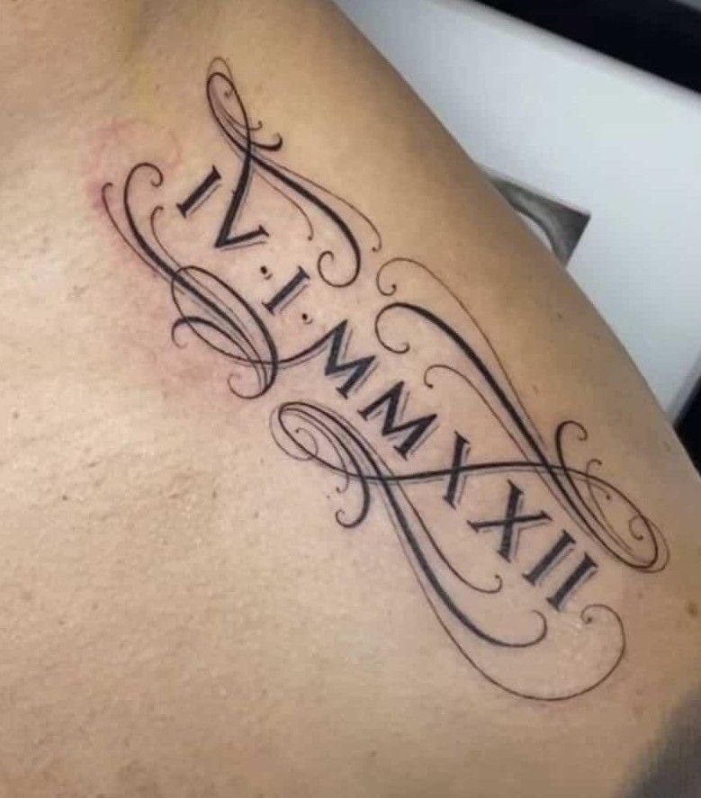 Ornamental Roman Numeral Tattoo with Flourishes Tattoo Design