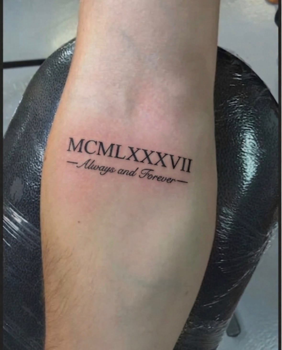 Roman Numerals with Always and Forever Script Tattoo Design