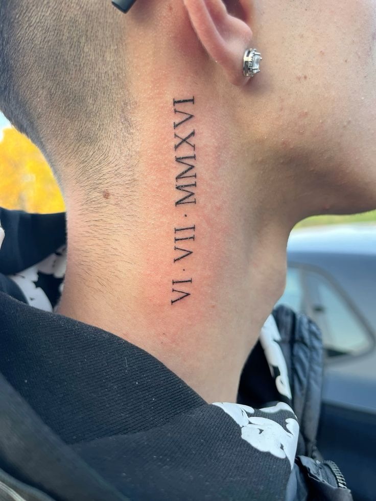 Vertical Roman Numeral Neck Tattoo Tattoo Design