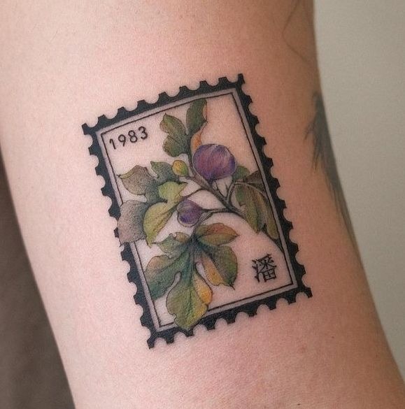 1983 Botanical Color Post Stamp Tattoo Design