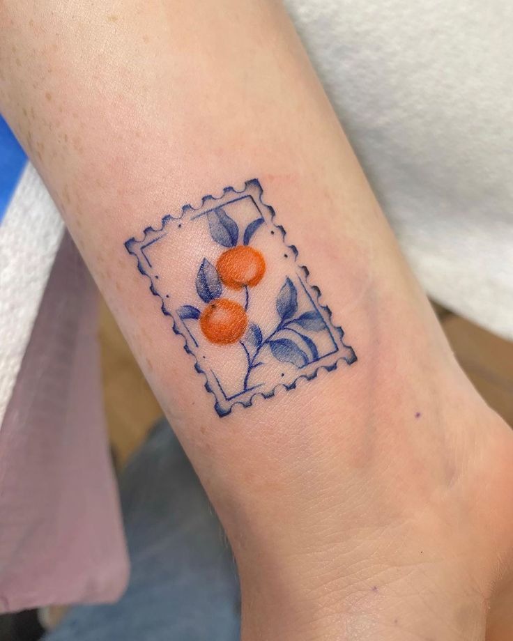 Blue Frame Citrus Stamp Tattoo Design