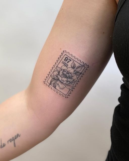 Botanical Vintage 97 Post Stamp Tattoo Design