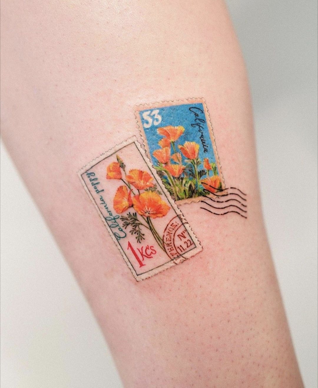 California Poppy Color Postcard Tattoo Design