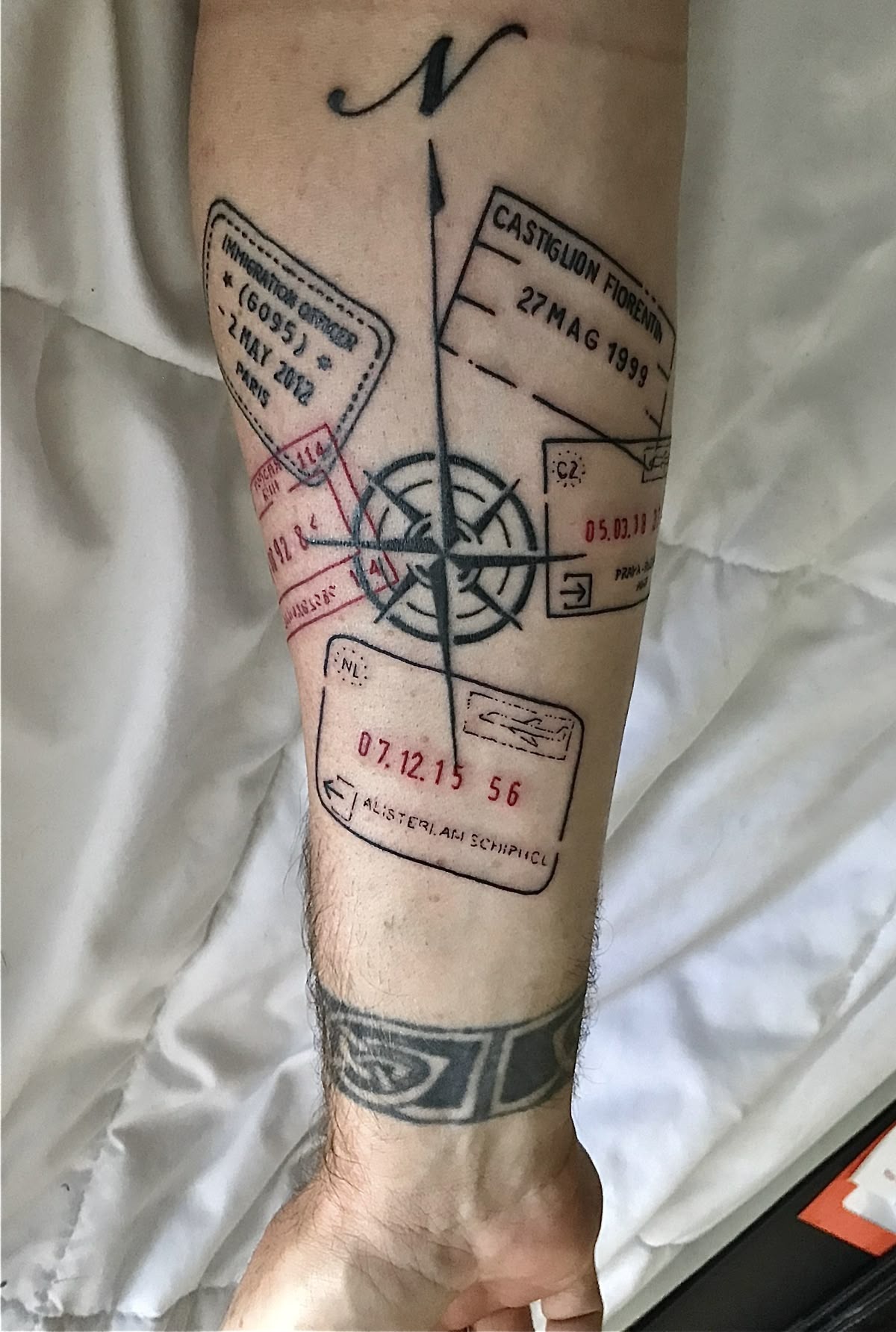 Compass and Travel Post Sleeve Concept Tattoo Design