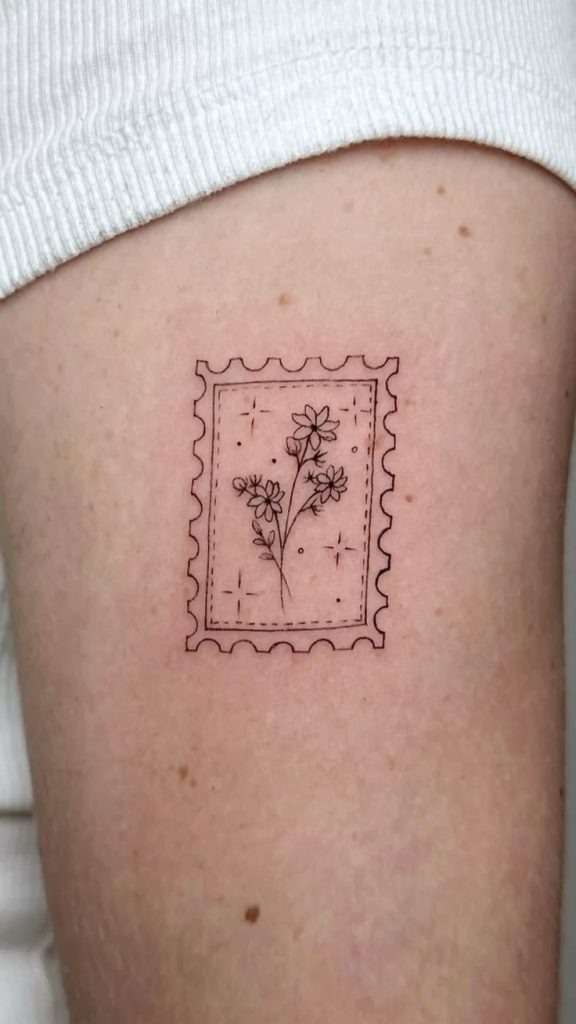 Delicate Flower Vintage Stamp Tattoo Tattoo Design