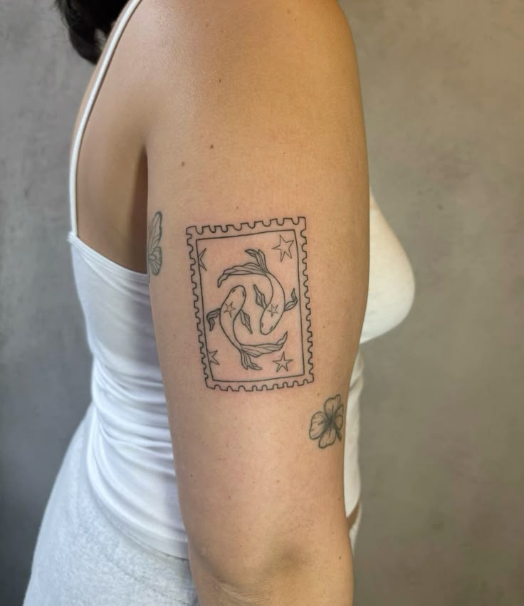 Japanese Koi Postage Stamp Tattoo Design