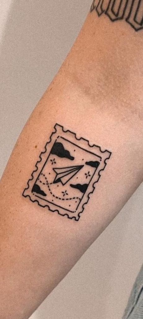 Paper Plane Travel Postage Stamp Tattoo Tattoo Design