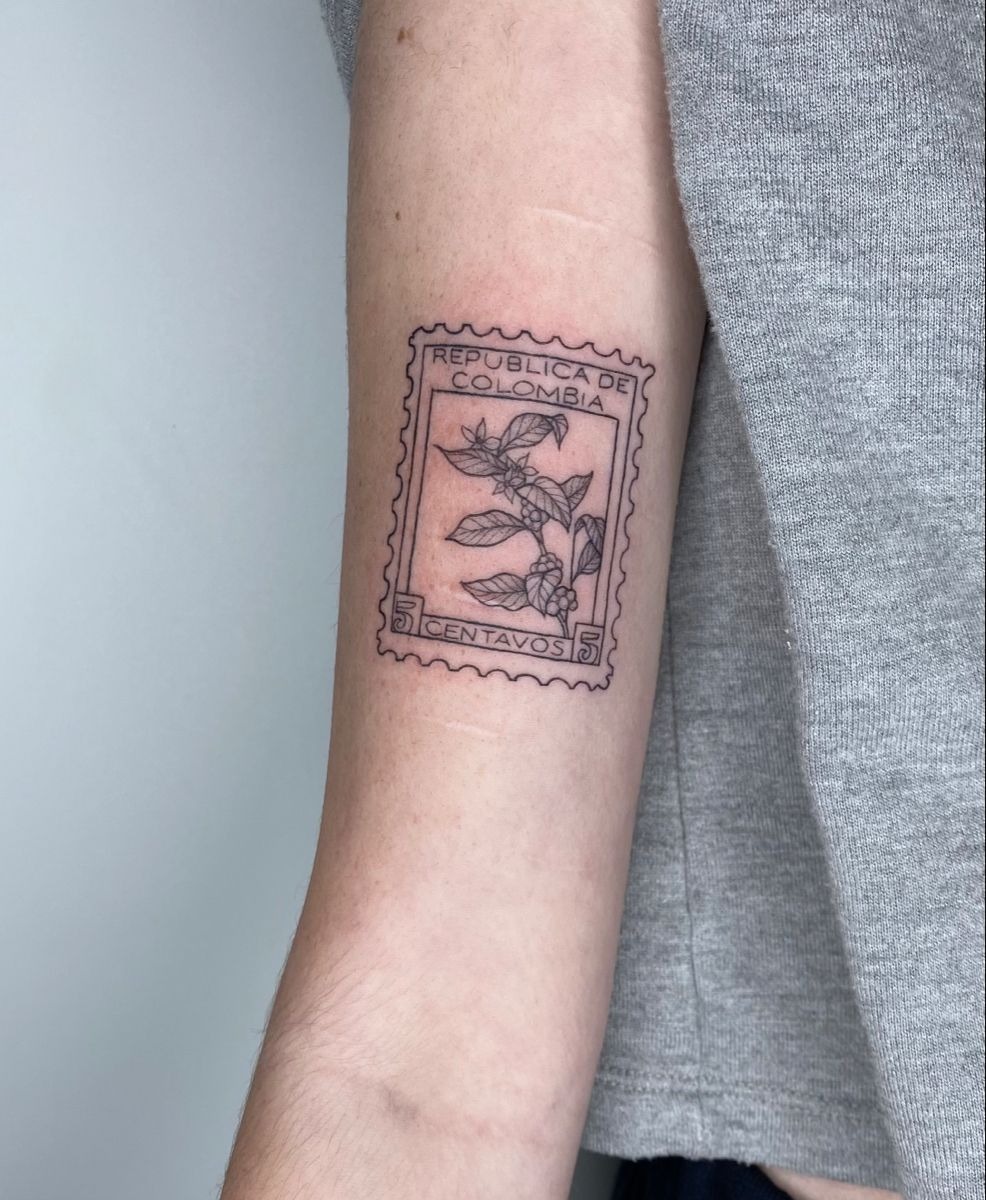 Republica De Colombia Postal Stamp Tattoo Design