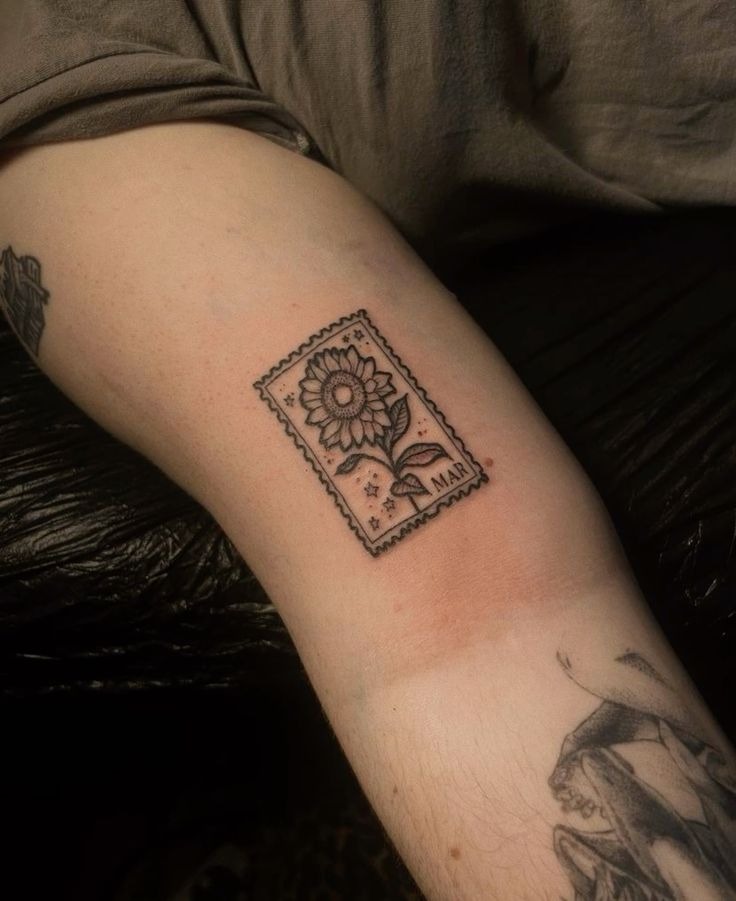 Sunflower Vintage Post Stamp Tattoo Design