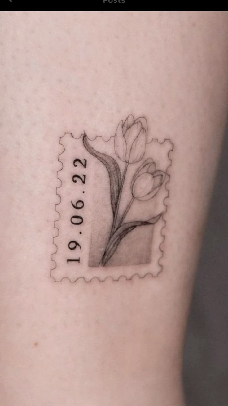 Tulip Fine Line Post Stamp Tattoo Design