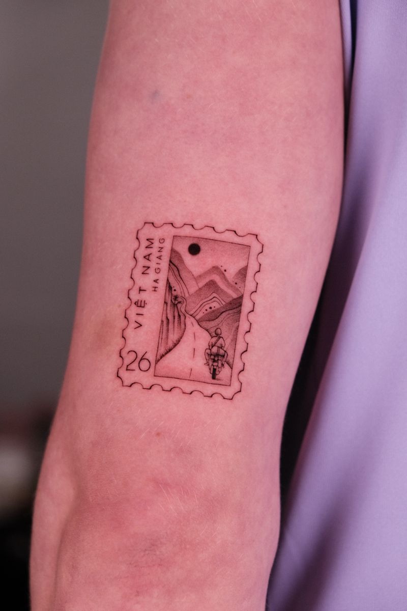 Vietnam Travel Post Stamp Tattoo Design
