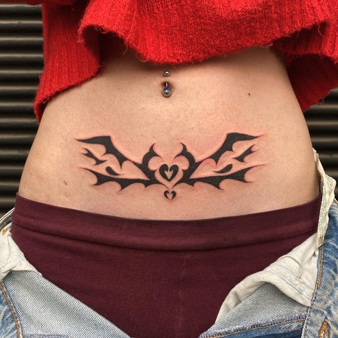 Black and Red Succubus Wings with Tribal Accents Tattoo Design