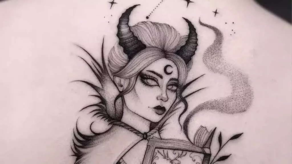Enchantress Succubus with Horns Tattoo Design