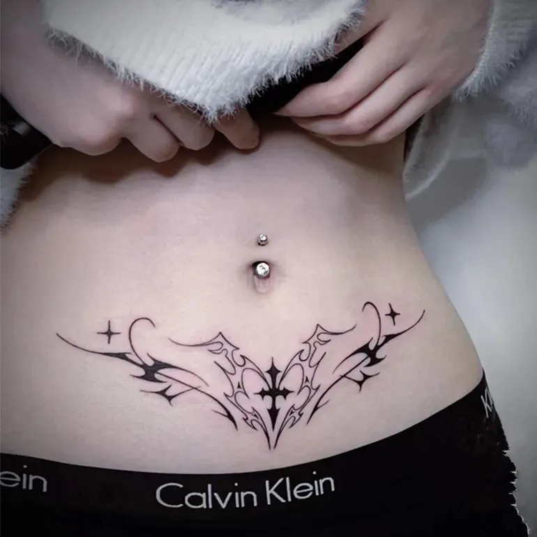 Gothic Succubus with Wings and Heart Tattoo Design
