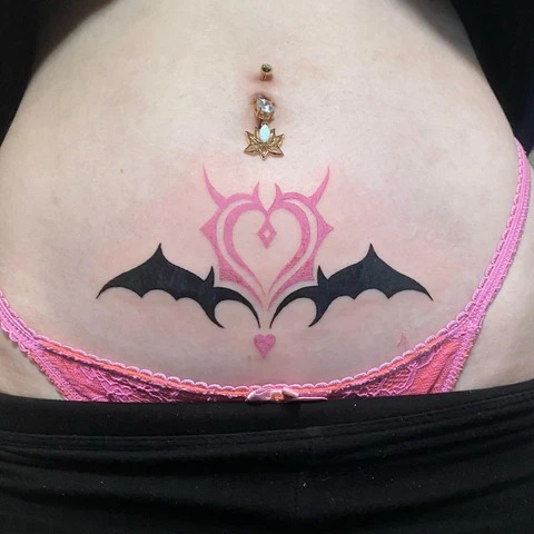 Heart-Centered Succubus with Dark Wings Tattoo Design