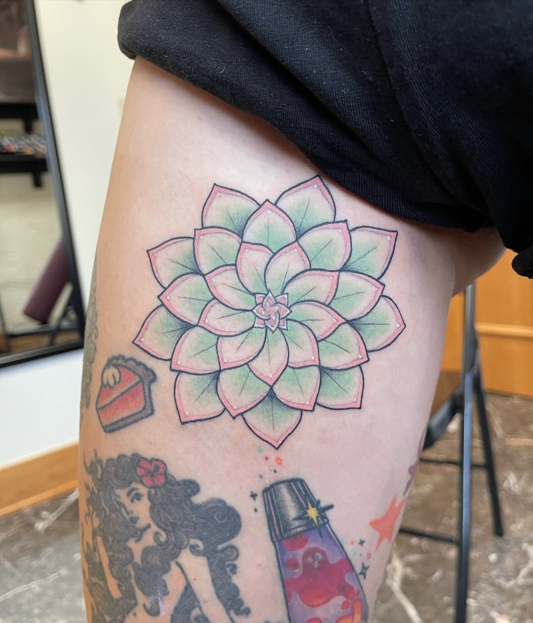 Stunning succulent tattoo on the thigh Tattoo Design
