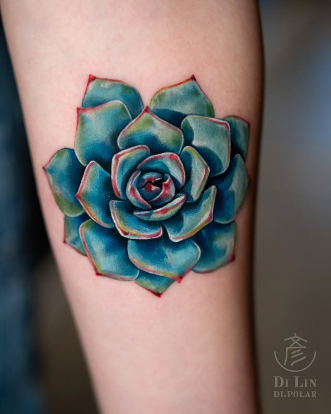 Vibrant Blue-Green Succulent Tattoo Design Tattoo Design