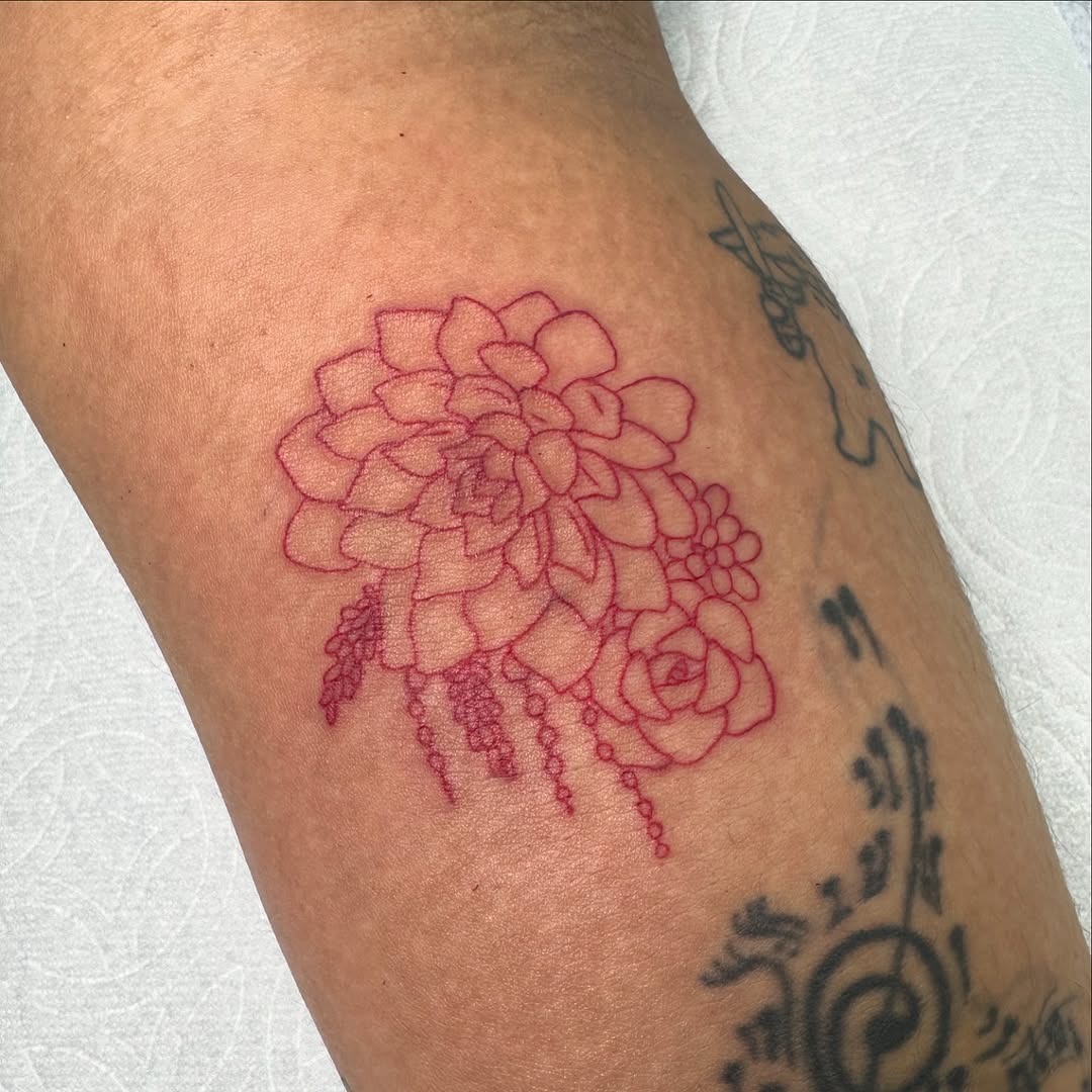 Vibrant red succulent tattoo with fine details Tattoo Design