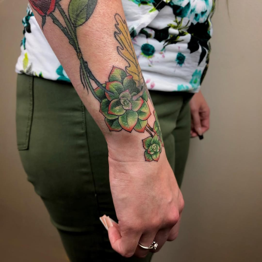 Vibrant Succulent Tattoo on the Forearm Tattoo Design