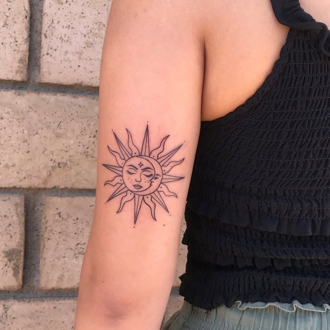 Beautiful sun tattoo radiating positivity and light Tattoo Design