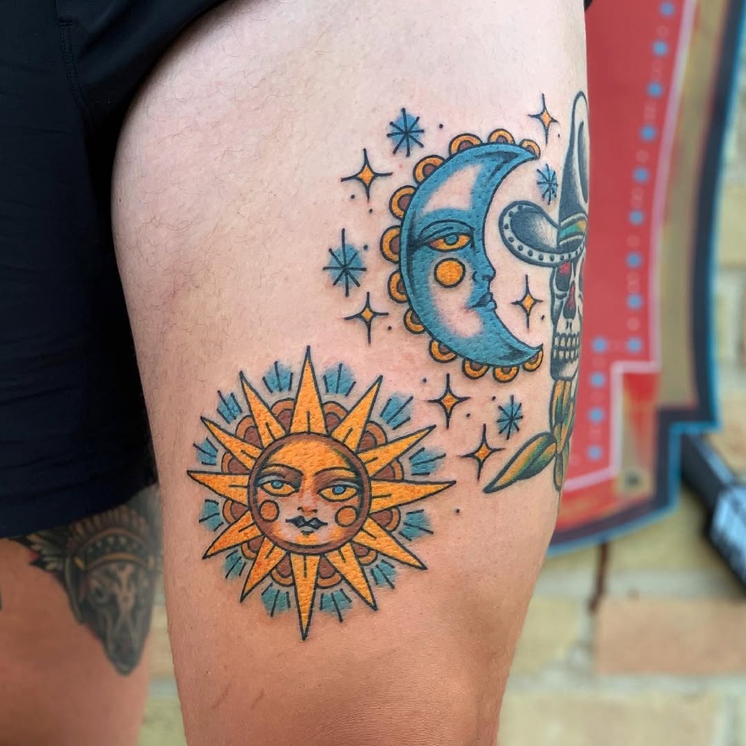 Colorful sun and moon tattoo design Tattoo Design