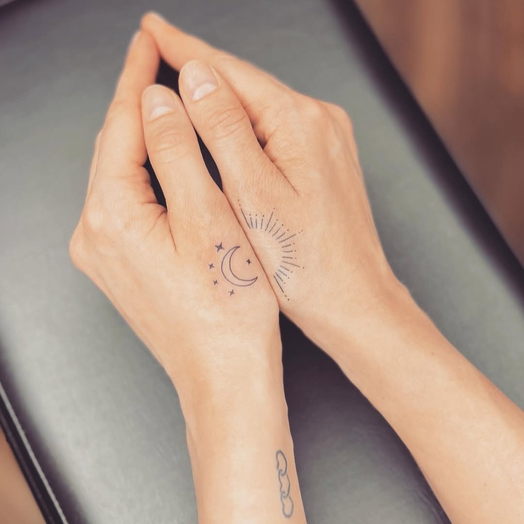 Elegant Sun and Moon Hand Tattoos Tattoo Design