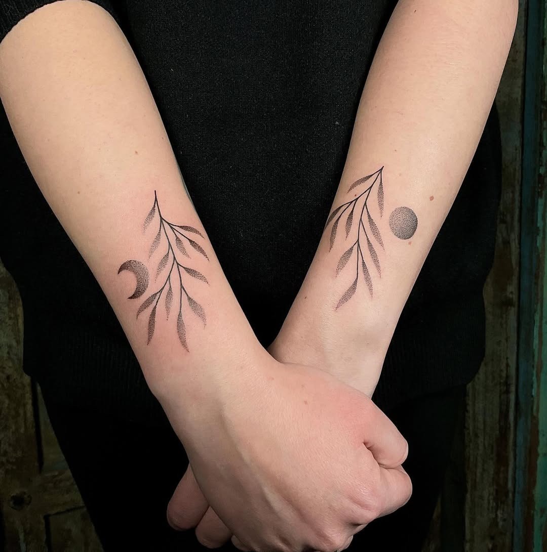 Elegant sun and moon leafy tattoo design Tattoo Design
