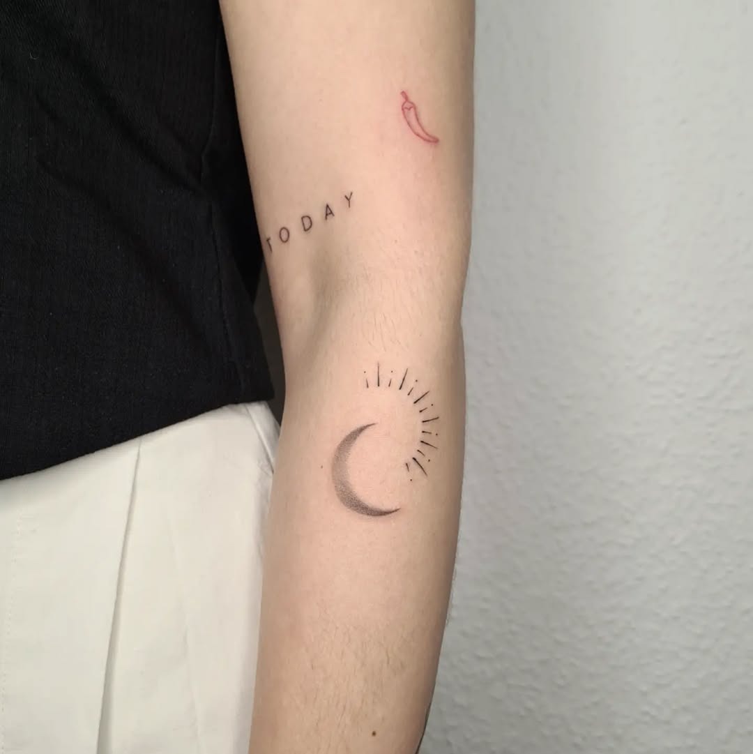 Elegant sun and moon tattoo combination Tattoo Design