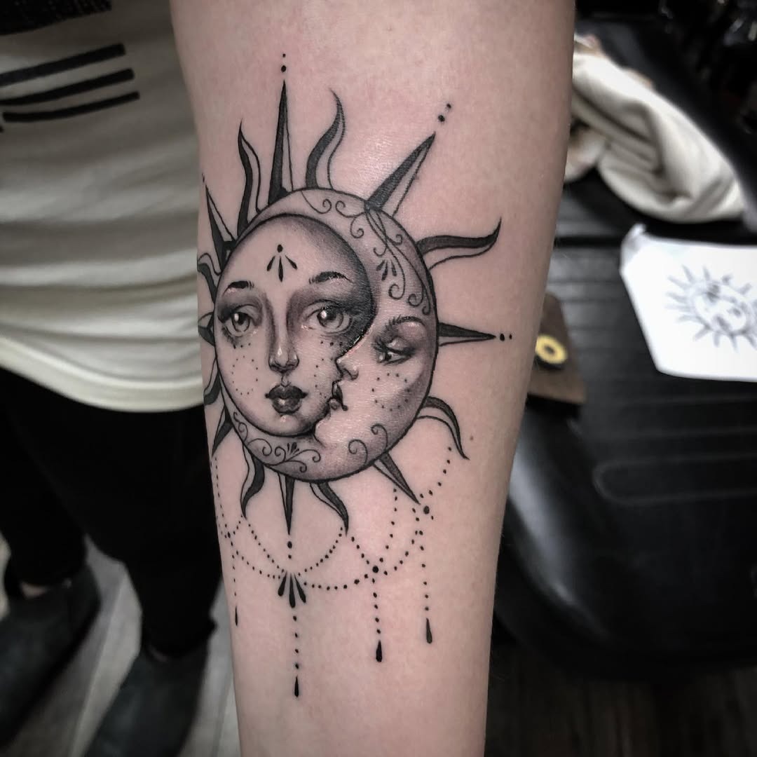 Elegant Sun and Moon Tattoo Design Tattoo Design