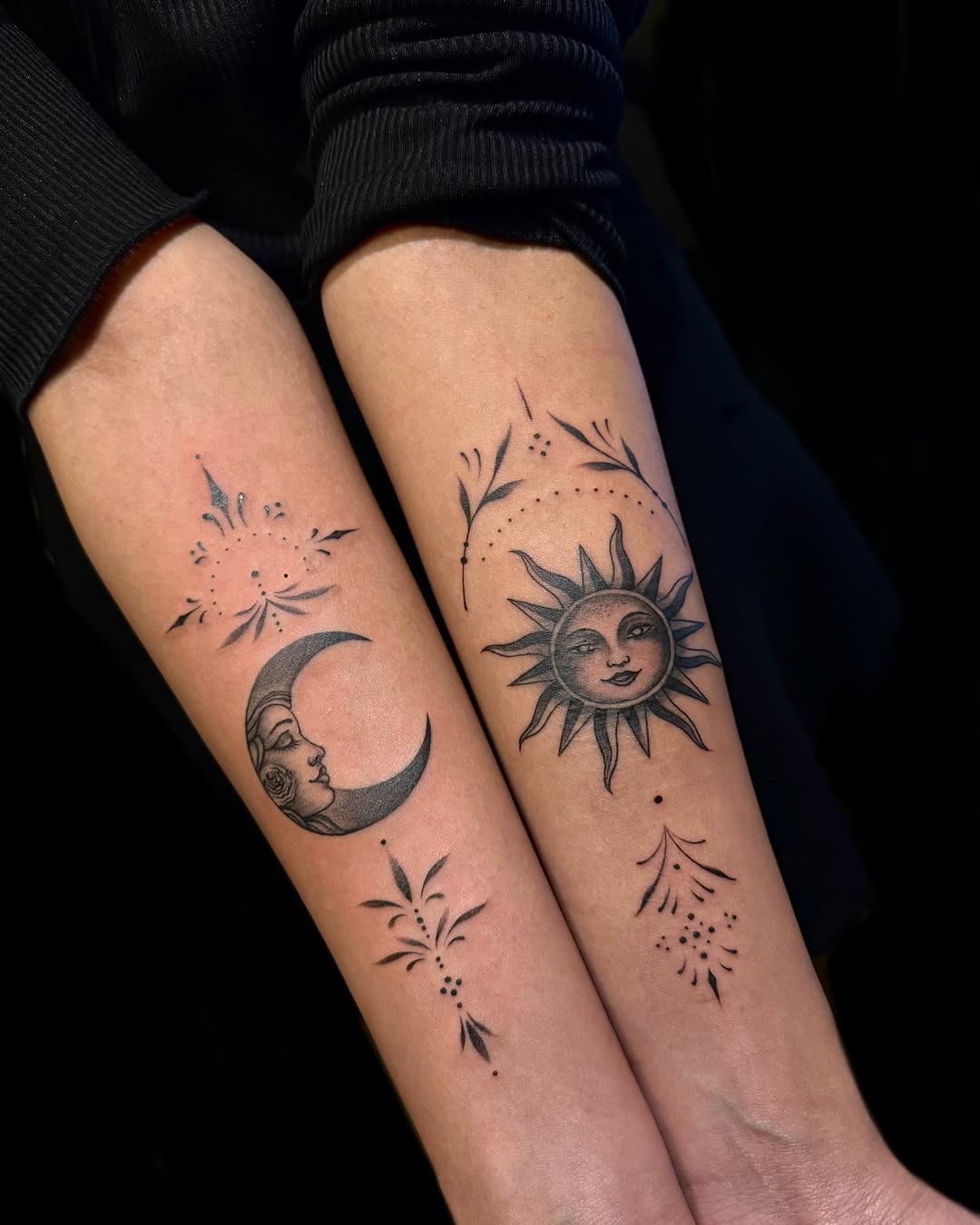 Elegant sun and moon tattoo duo for balance Tattoo Design