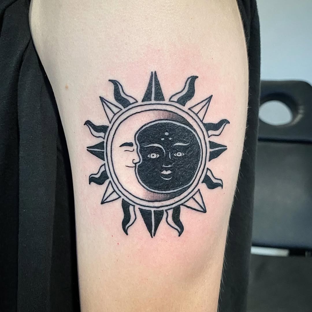 Intricate sun and moon black and white tattoo Tattoo Design