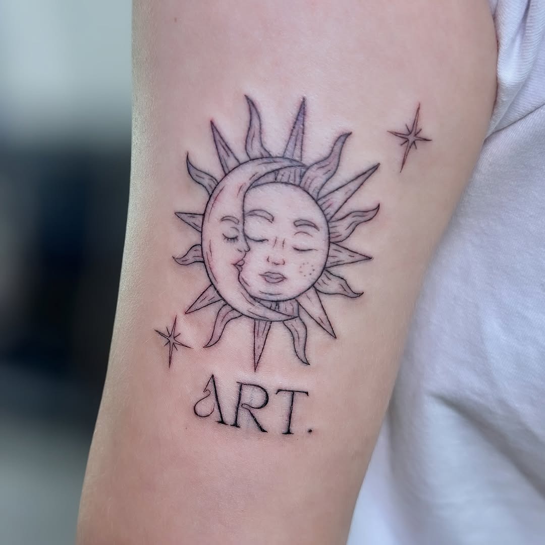 Intricate sun and moon tattoo with artistic flare Tattoo Design