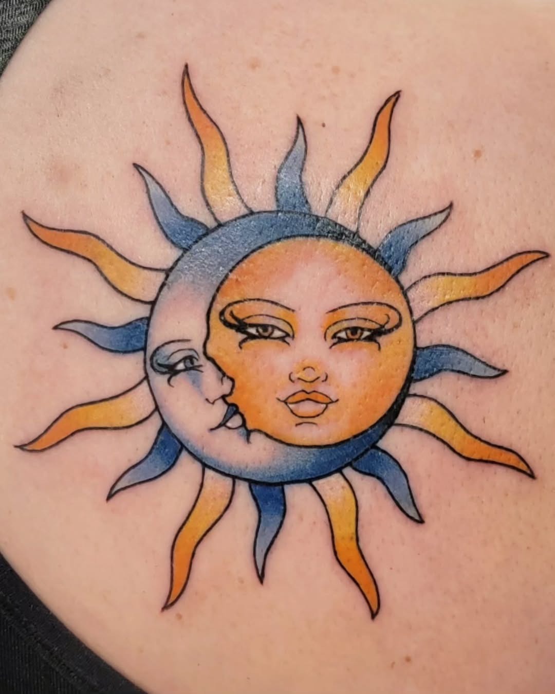 Stunning Sun and Moon Face Tattoo Art Tattoo Design