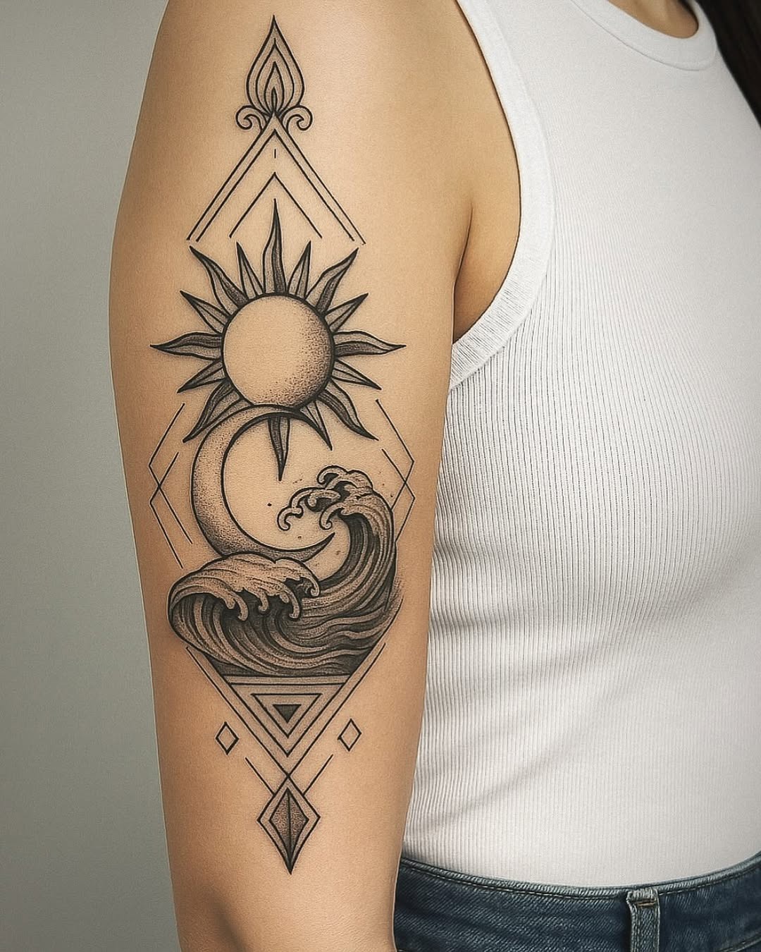 Stunning sun and wave tattoo Artwork Tattoo Design