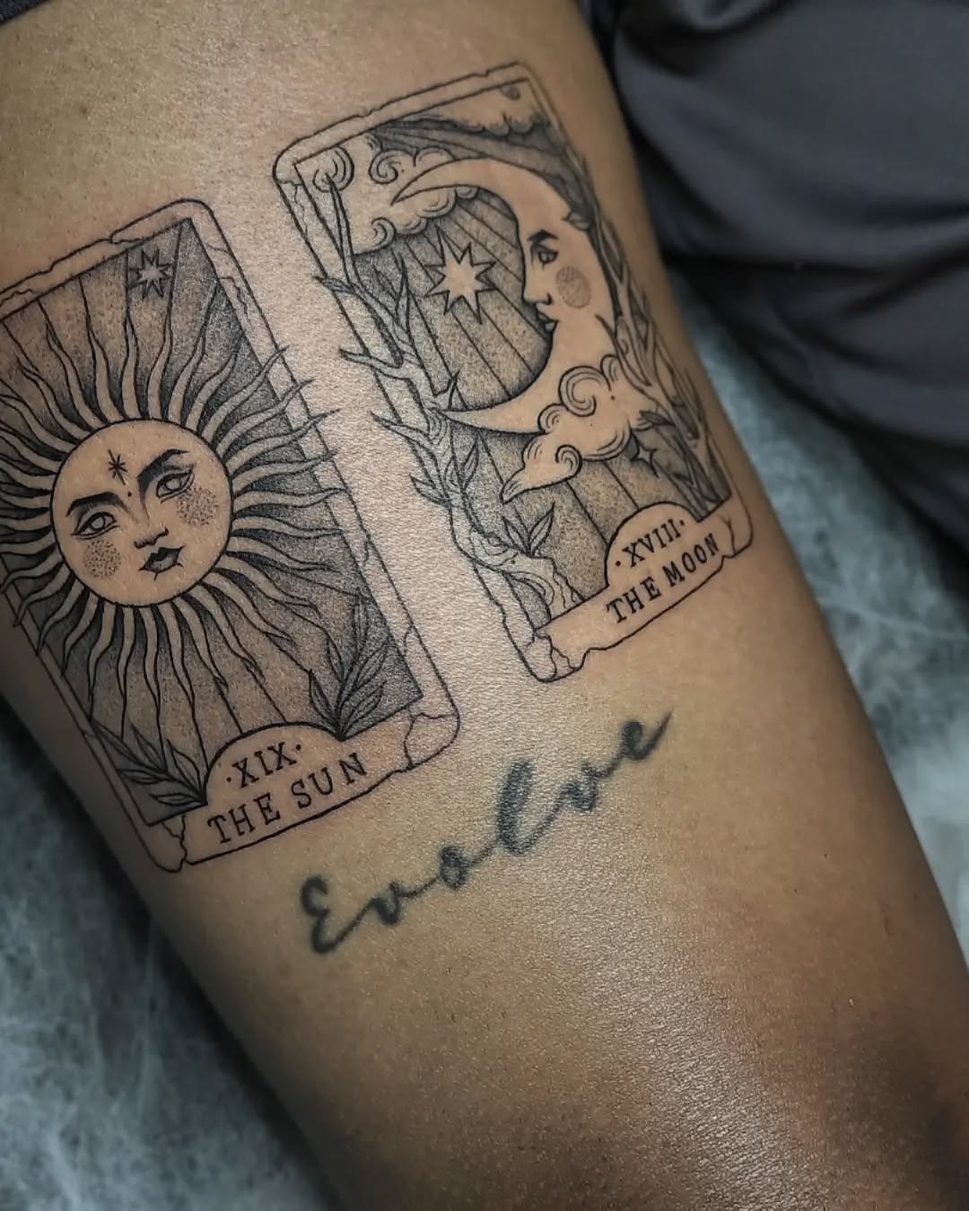 Tarot-inspired sun and moon tattoo design Tattoo Design