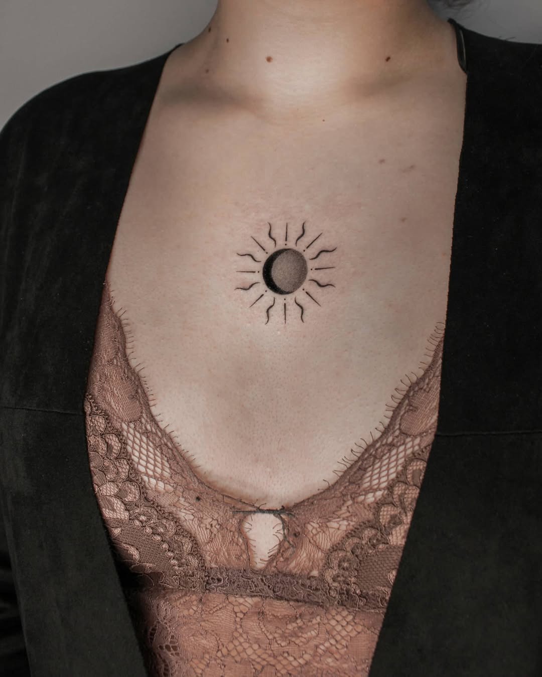 Unique sun and moon chest tattoo design Tattoo Design