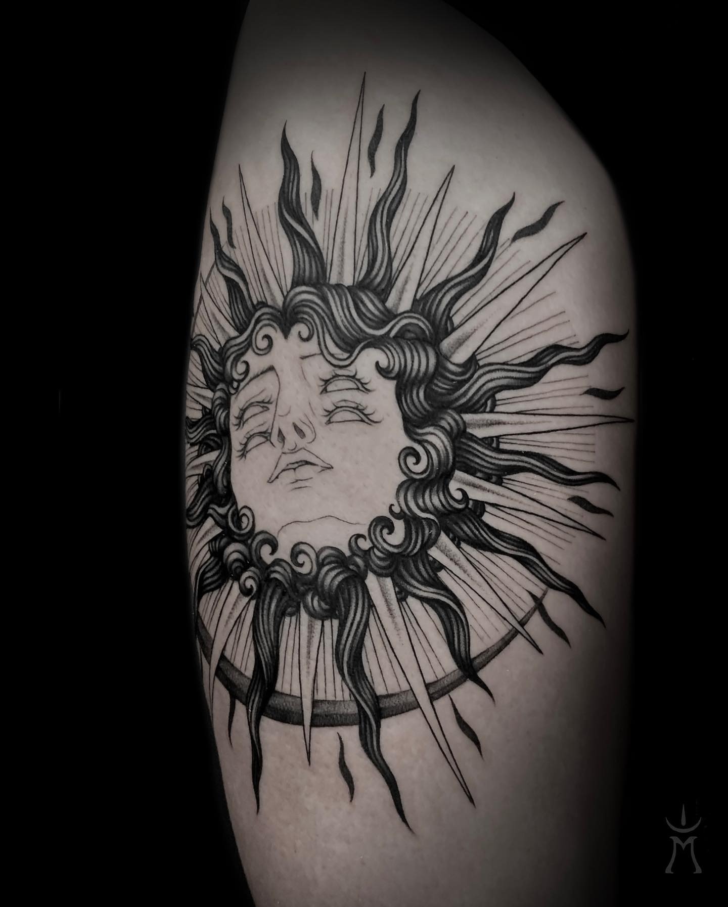 Celestial Sun Face Tattoo Tattoo Design