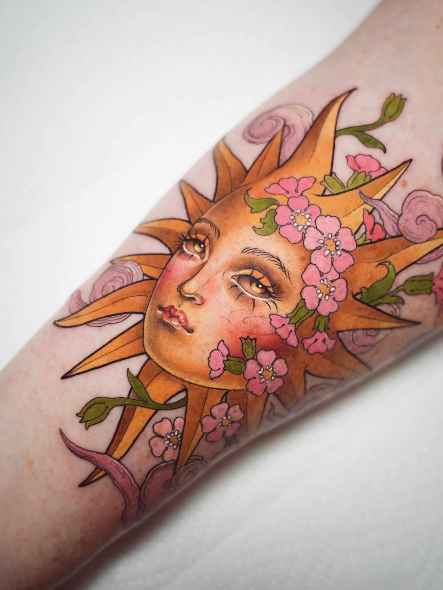 Floral Celestial Sun Face Tattoo Tattoo Design