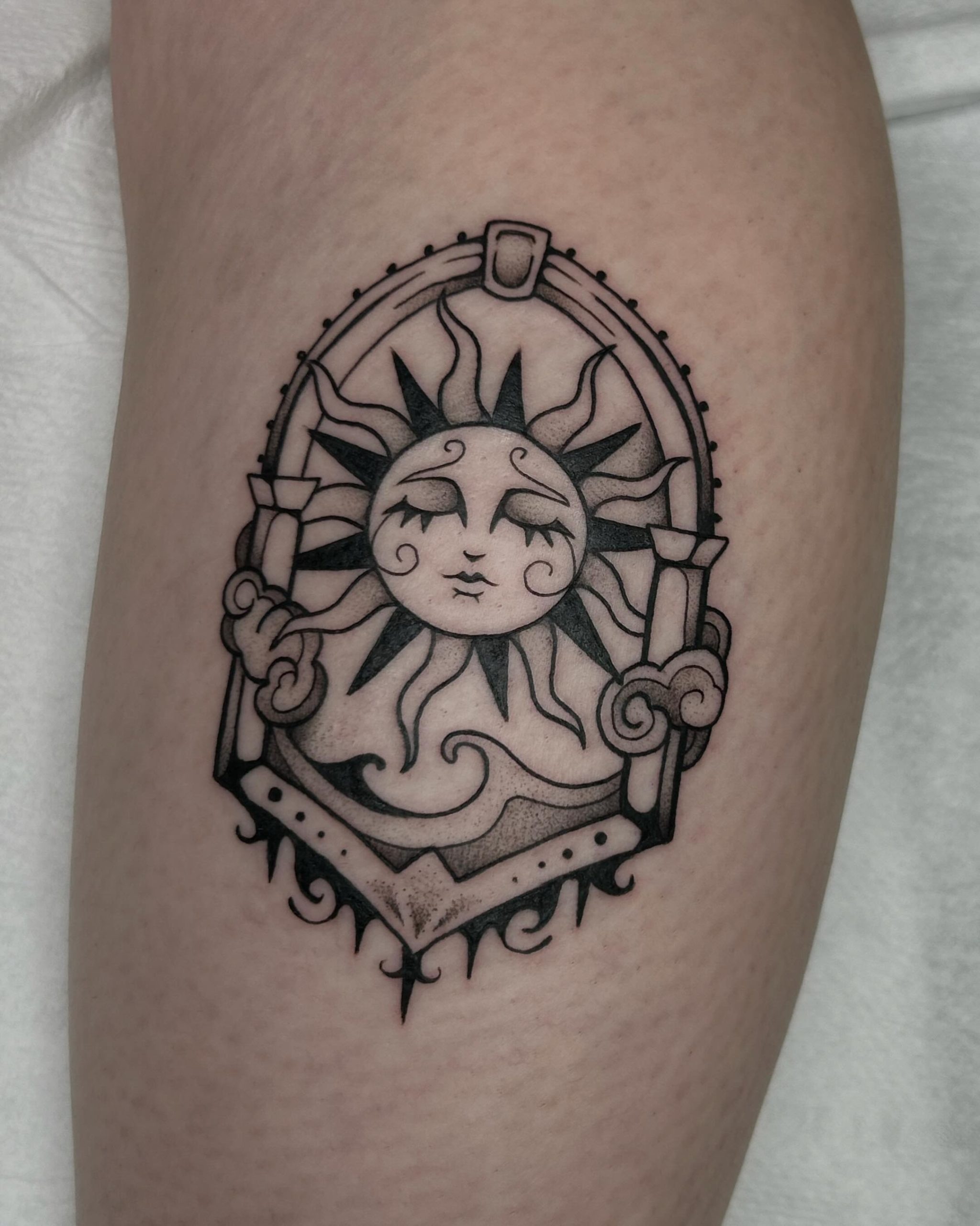 Framed Sleeping Sun Tattoo Tattoo Design