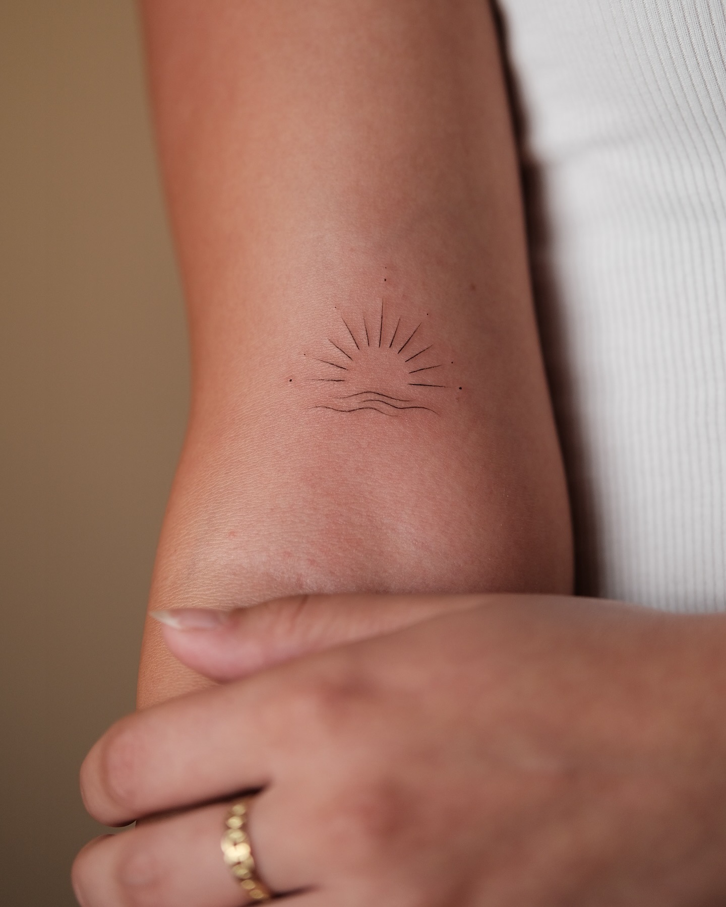 Minimal Rising Sun Over Waves Tattoo Tattoo Design