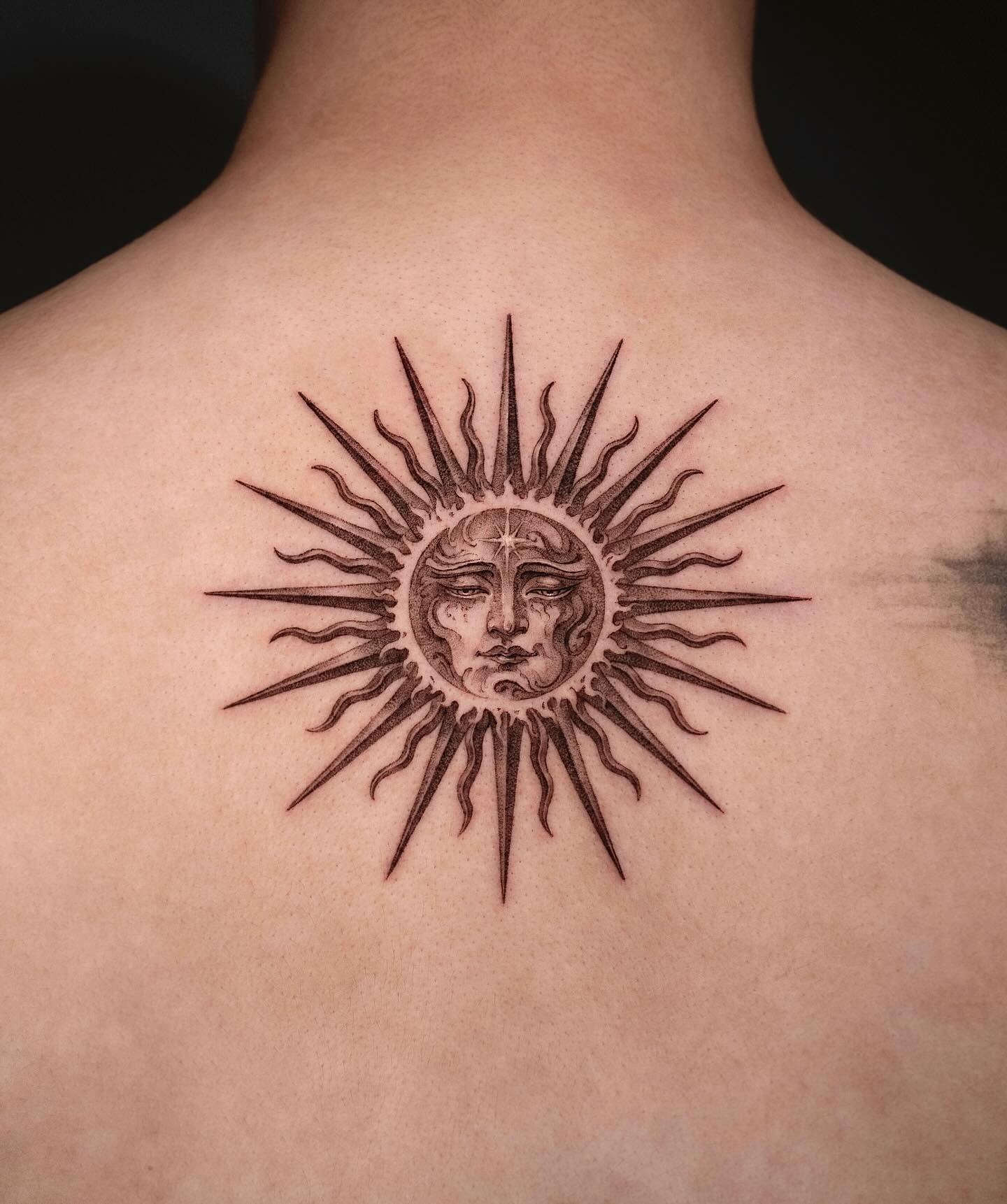 Ornate Celestial Sun Face Tattoo Tattoo Design