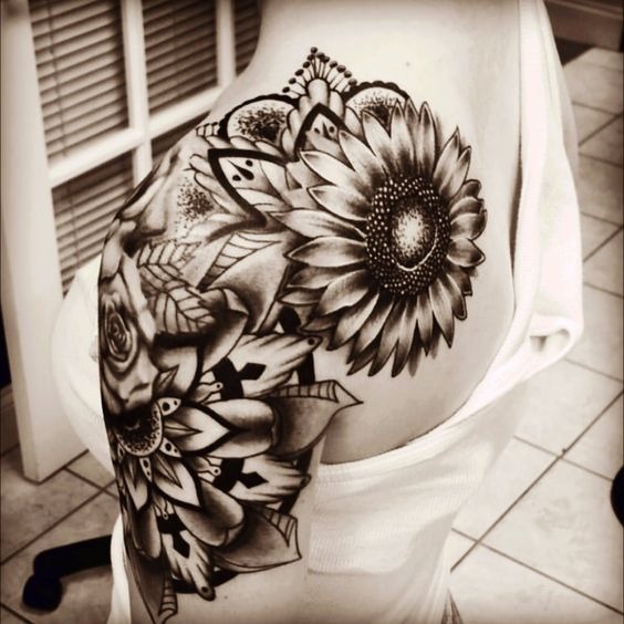 Black and Grey Sunflower Tattoo Tattoo Design