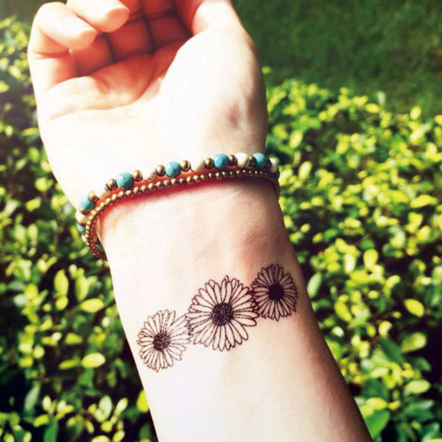 Black and White Outline Sunflower Trio Tattoo Tattoo Design