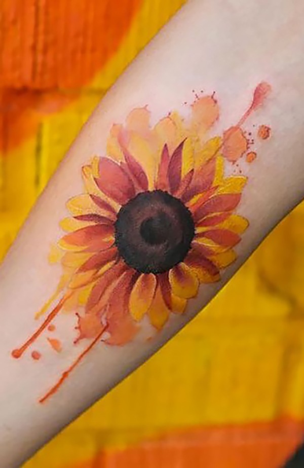 Bright Watercolor Sunflower Tattoo Tattoo Design