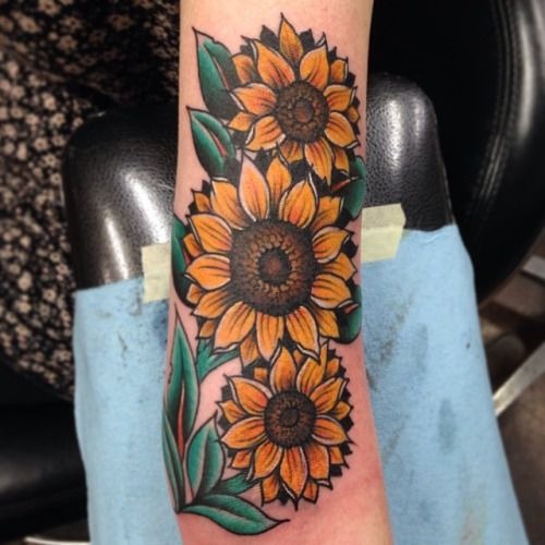 Brightly Colored Sunflower Threesome Tattoo Tattoo Design