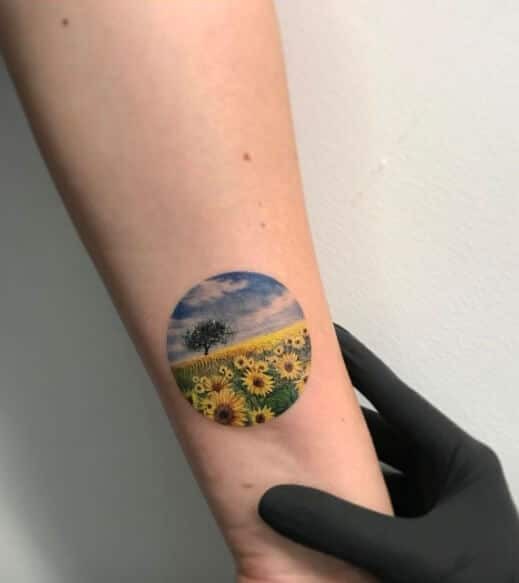 Circle of Sunshine Sunflowers in Field Tattoo Tattoo Design