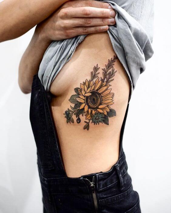Exotic Floral Cluster with Sunflower Tattoo Tattoo Design