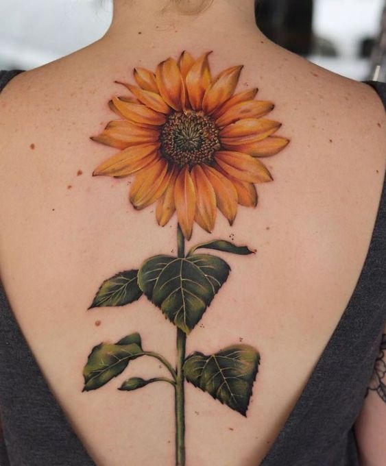 Extra Large Detailed Sunflower Back Tattoo Tattoo Design